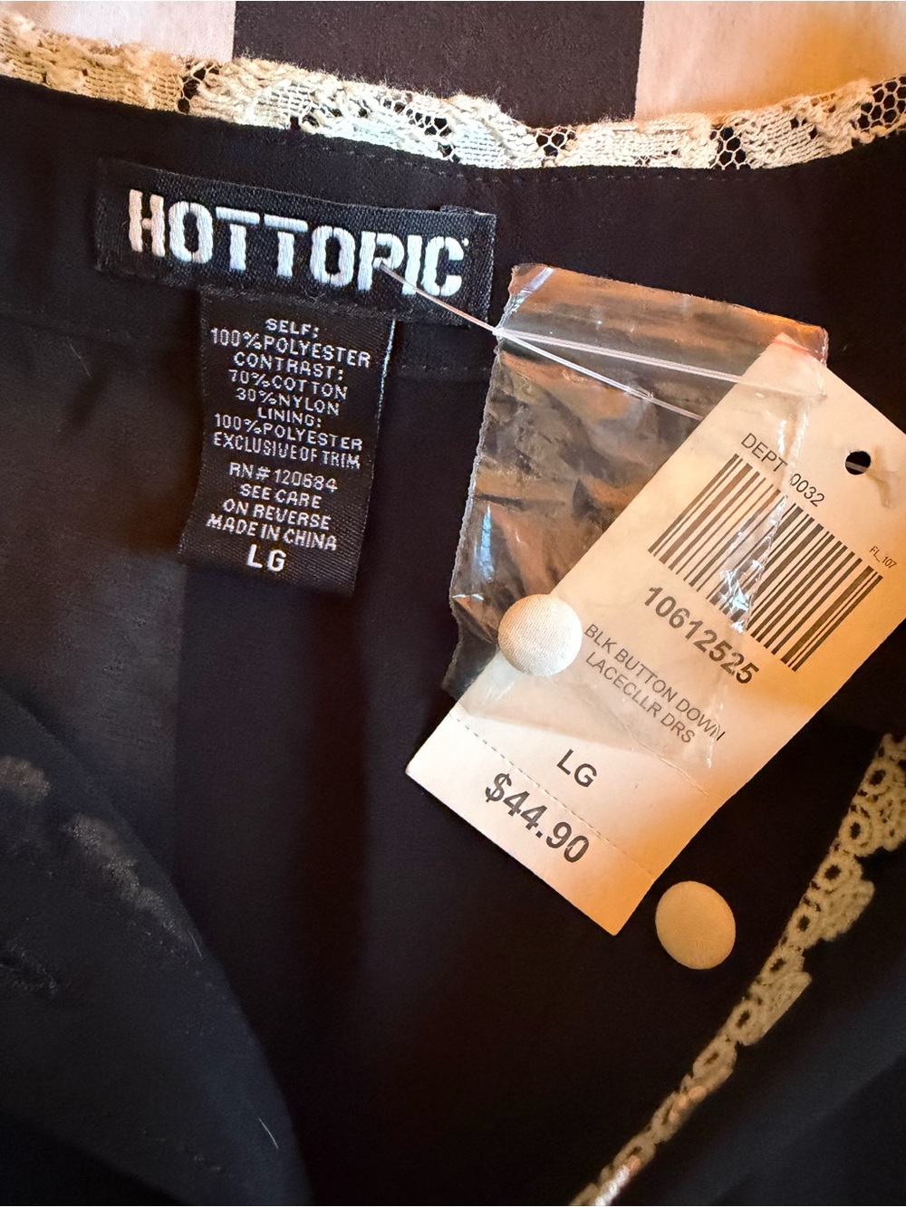 Hot Topic Black Button-Up Lace Collar Chiffon Dress Sz L nwt - Picture 6 of 9